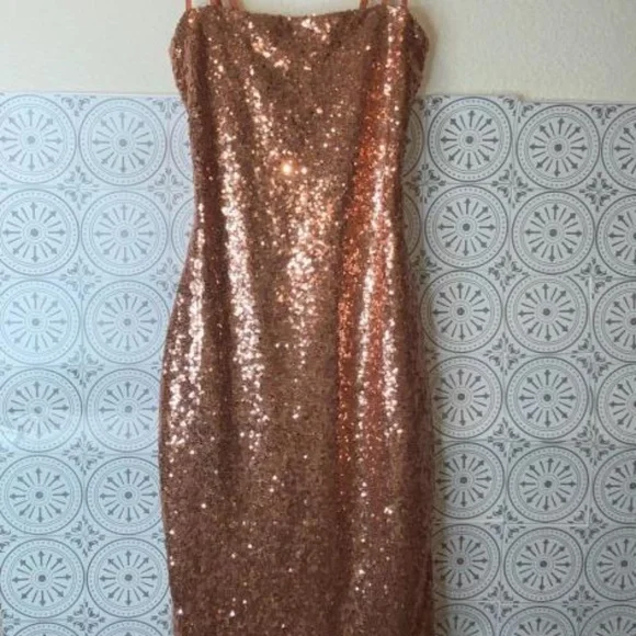 House of CB London Harley Lace Up Sequin Cocktail Mini Dress In Rose Gold - Picture 2 of 12